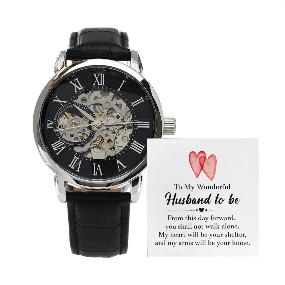 To My Wonderful Husband To Be Men's Openwork Skeleton Automatic Watch Message C